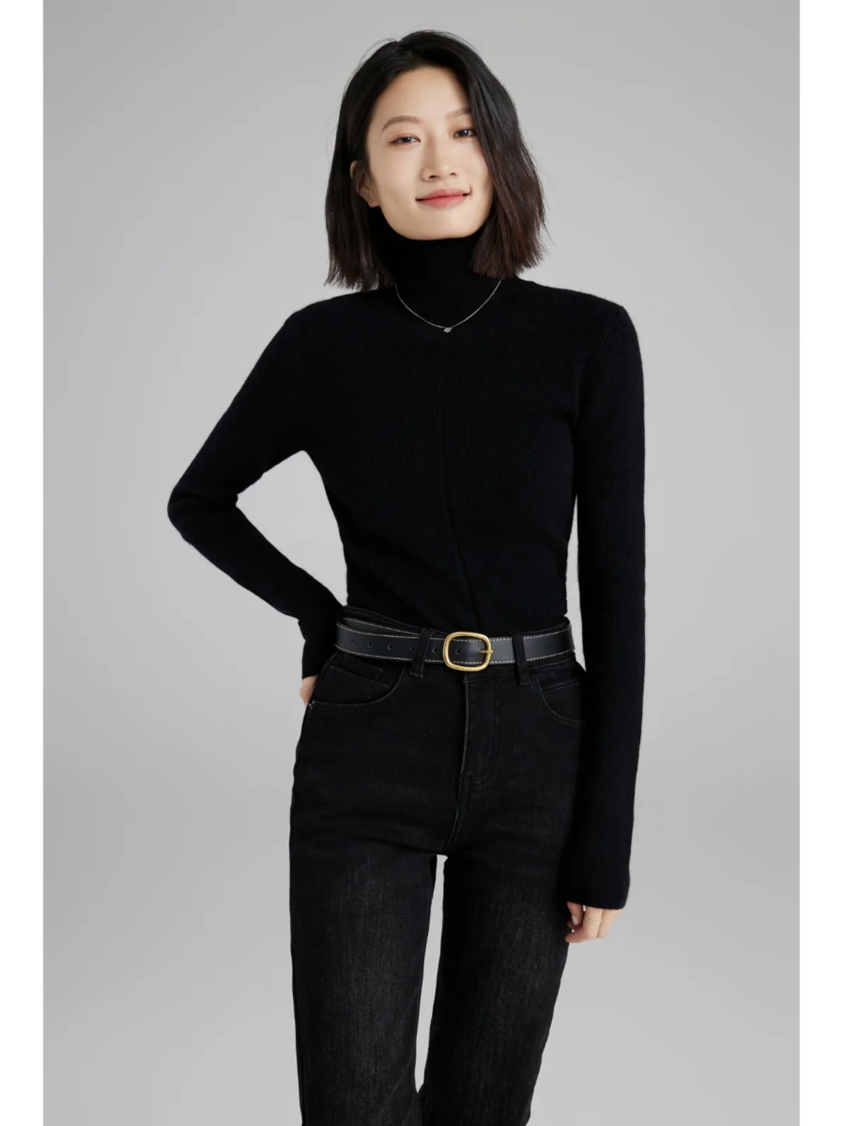 

Женский свитер IUMOON Slim Fit с высоким воротом и длинным рукавом, осенне-зимний, повседневный, однотонный, базовый слой