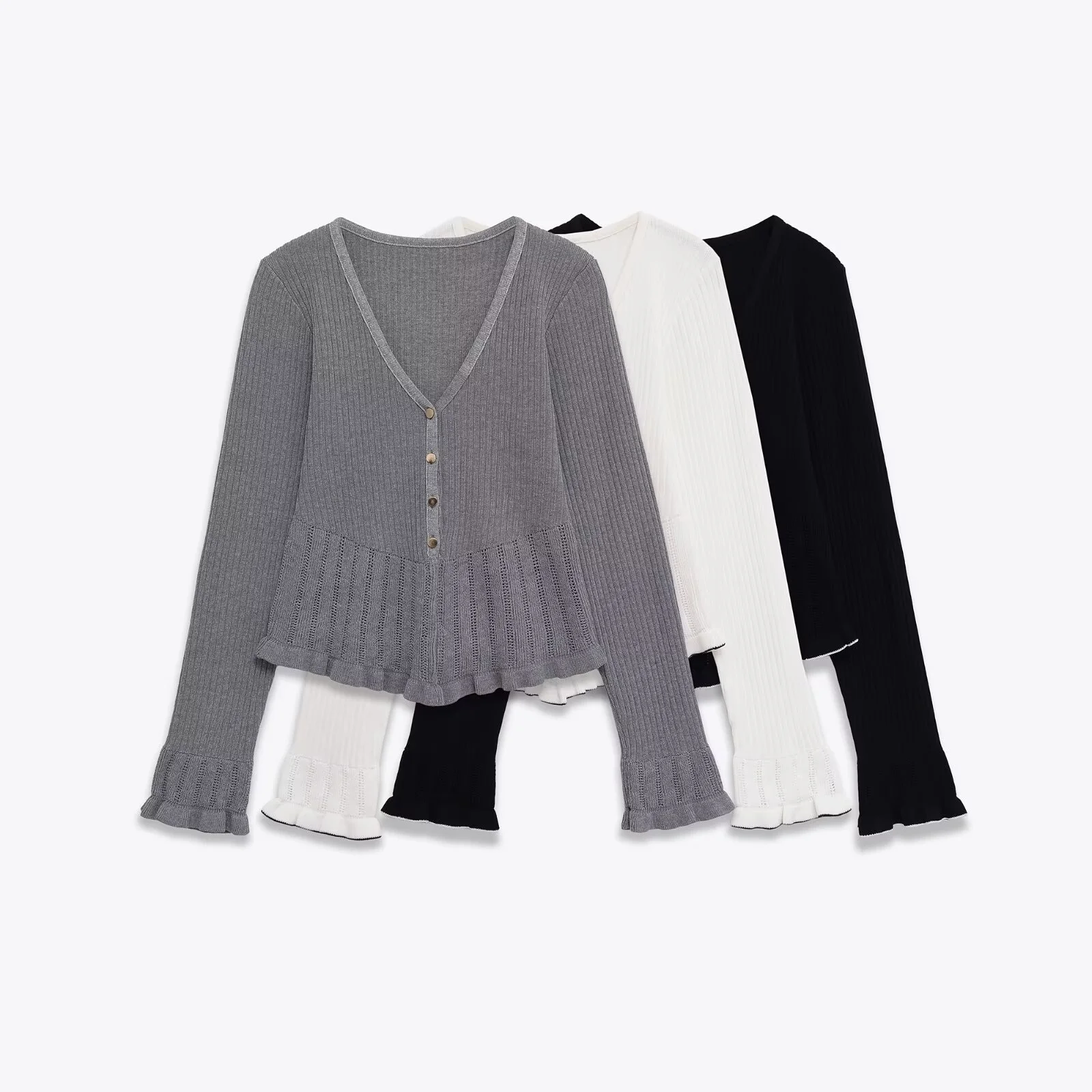 

2025 Winter New Women's Casual Fashionable Elegant Versatile V-neck Long-sleeved Layered Decorated Soft Short Top