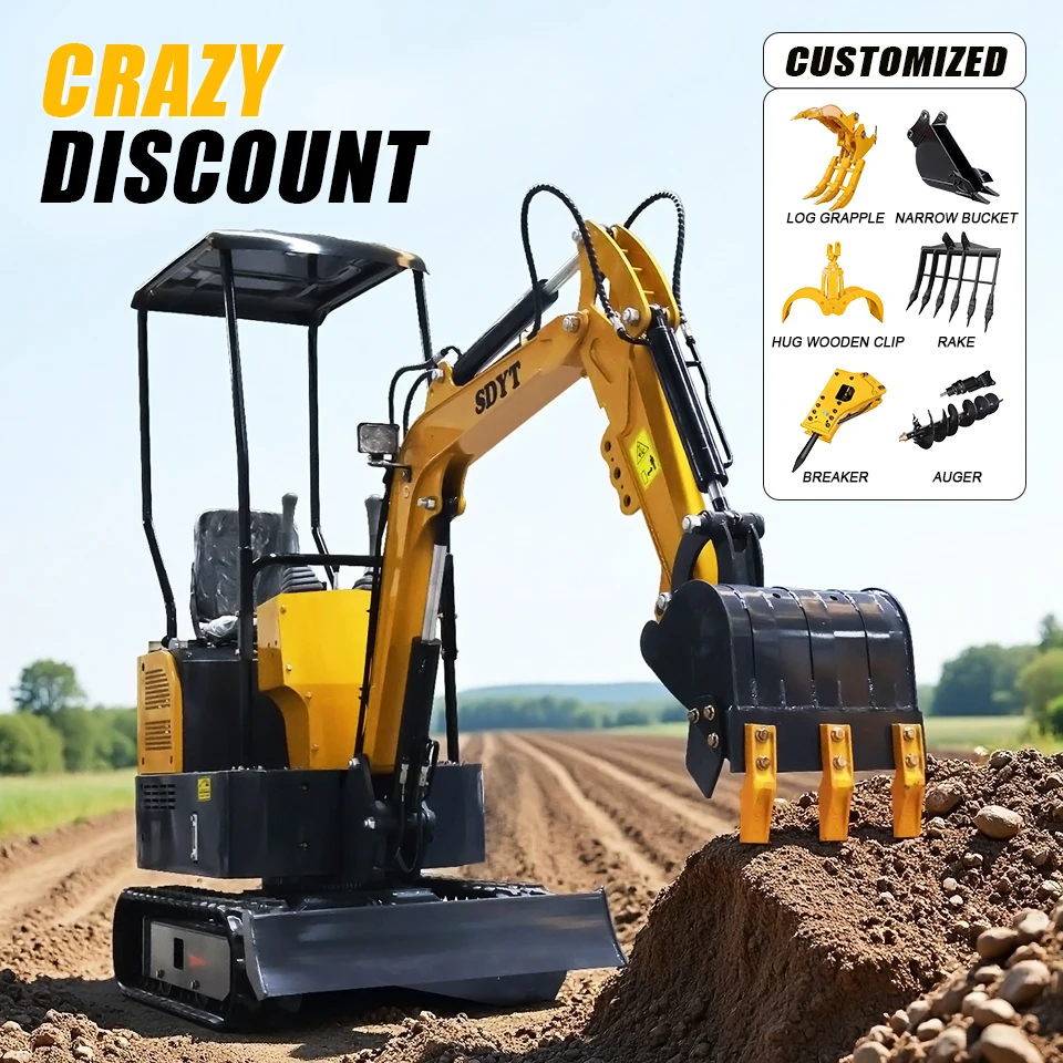 Mini escavatore idraulico portatile da 1,2 tonnellate Ce Epa Euro 5 Mini escavatore idraulico approvato Motore Kubota per la casa e l'amodellismo personalizzato