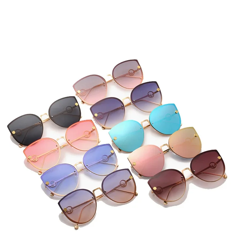 Classic Cat Eye Sunglasses Women Fashion Metal Big Cateye Sun Glasses For Ladies Vintage Mirror Shades Oculos UV400