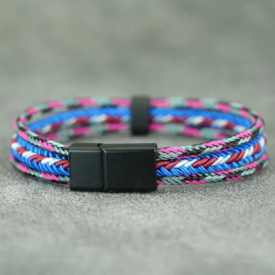 Mens Bracelet Magnetic Clasp Woven Metal Rope Wristband Outdoor Survival Durable Nylon Weave Sporty Wrist Accessory