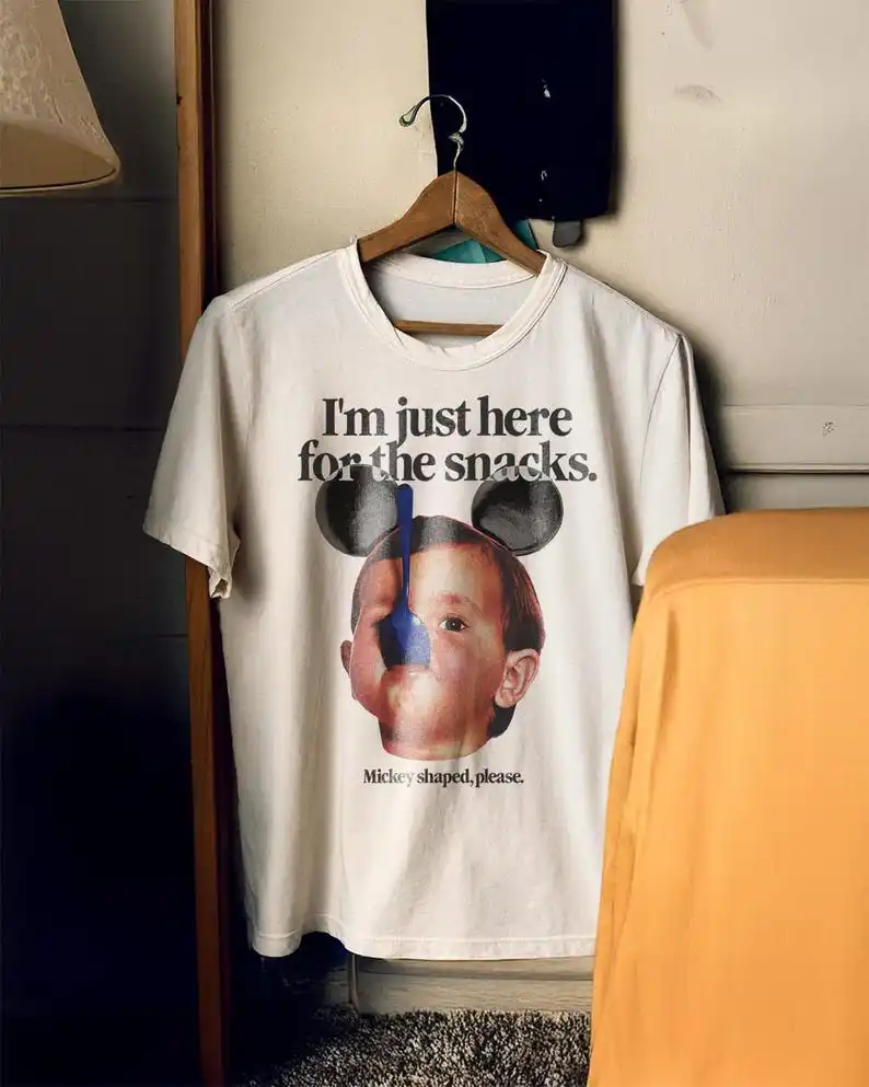 Mickey Shaped Please Funny Graphic Print Short Sleeves Cotton T-shirt Men Women Vintage Y2K Round Neck Tee Harajuku Kawaii Tops