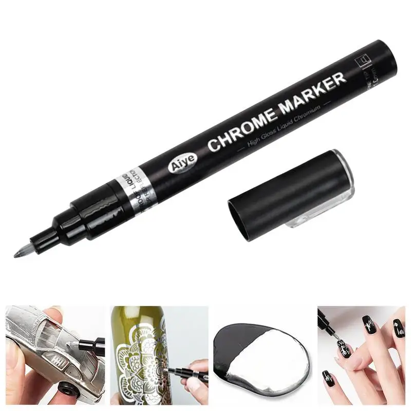 Chrome Paint Pen Restore & Repair Chrome Surfaces With Long-Lasting Glossy Finish Waterproof Anti-Fade UV-Resistant For Metal