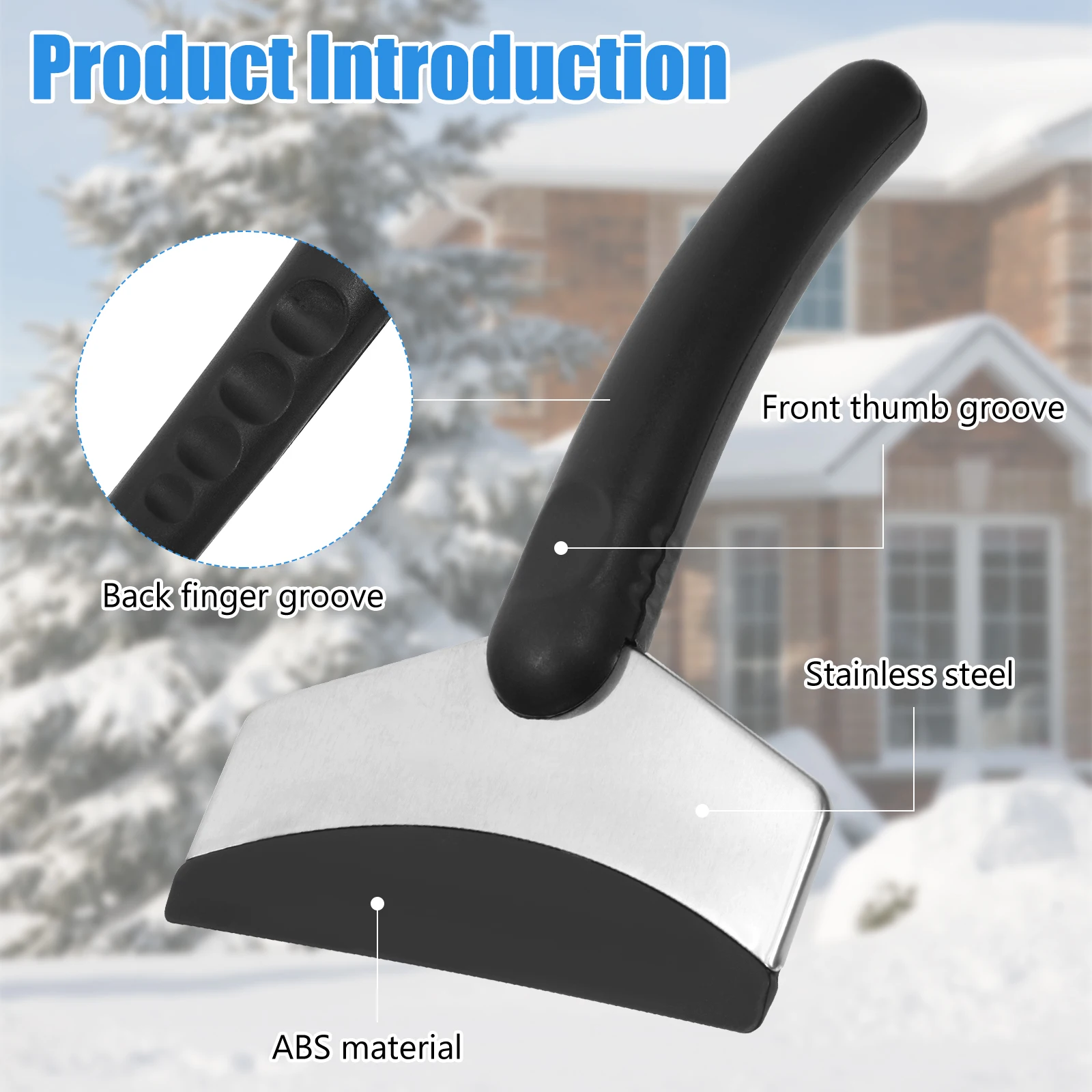 Pá para carro preto 18*11cm de aço inoxidável pá de gelo automática raspador de gelo ferramenta de remoção de neve de veículo automático alça abs