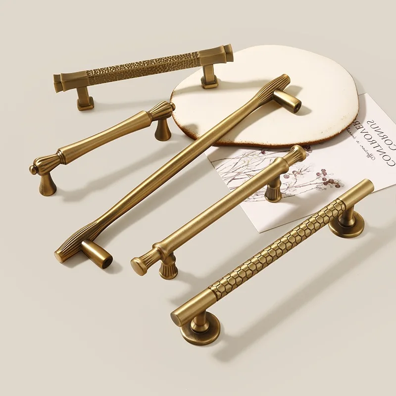 2PC Mid-Century Modern Cabinet Drawer Pulls Americana Style Wardrobe Cupboard Handles Solid Antique Brass Hardware Furniture