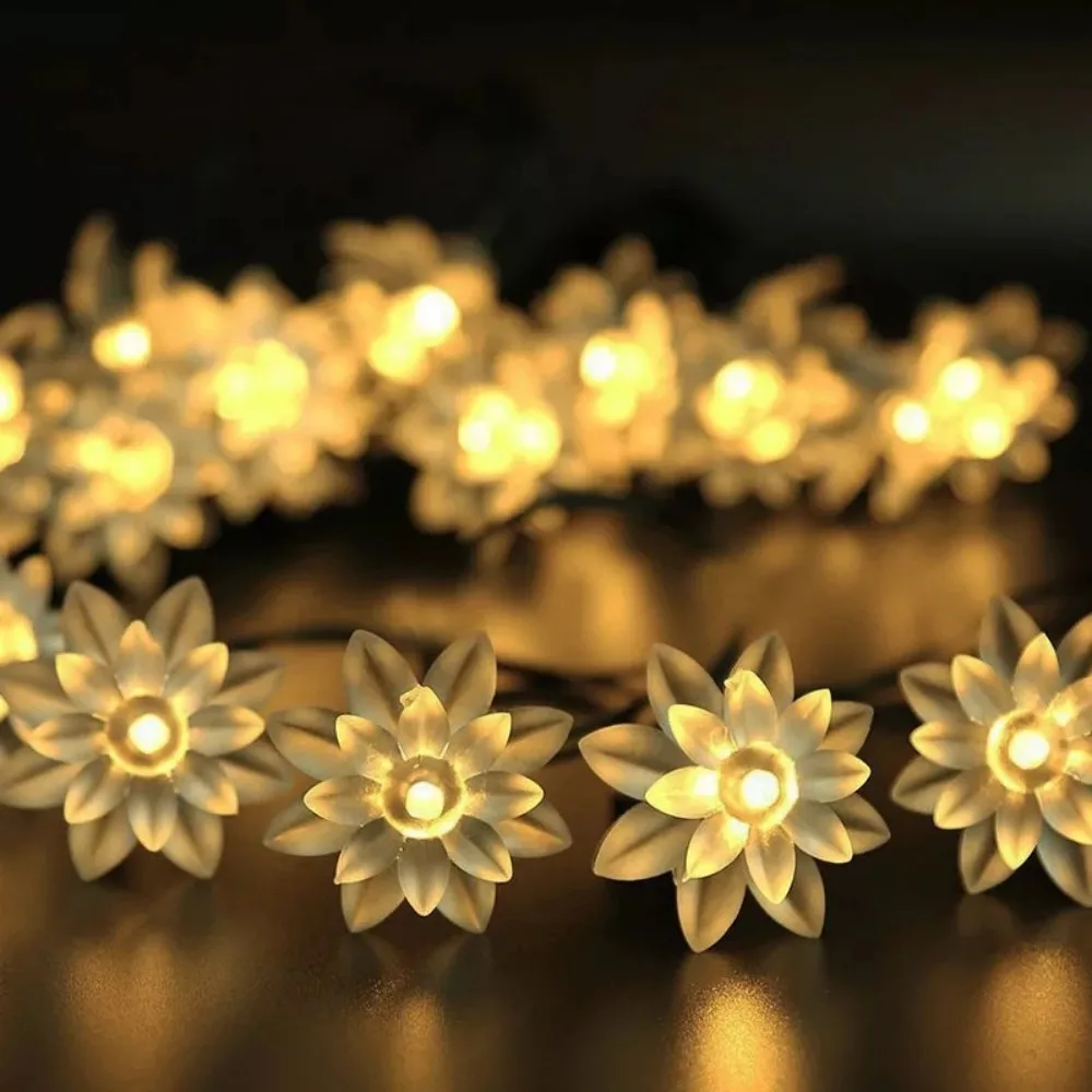 5M/6.5M/7M/12M Solar Double-Layer Lotus Flower Light String,Suitable For Outdoor,Courtyard,Party,Wedding,Festival Decoration