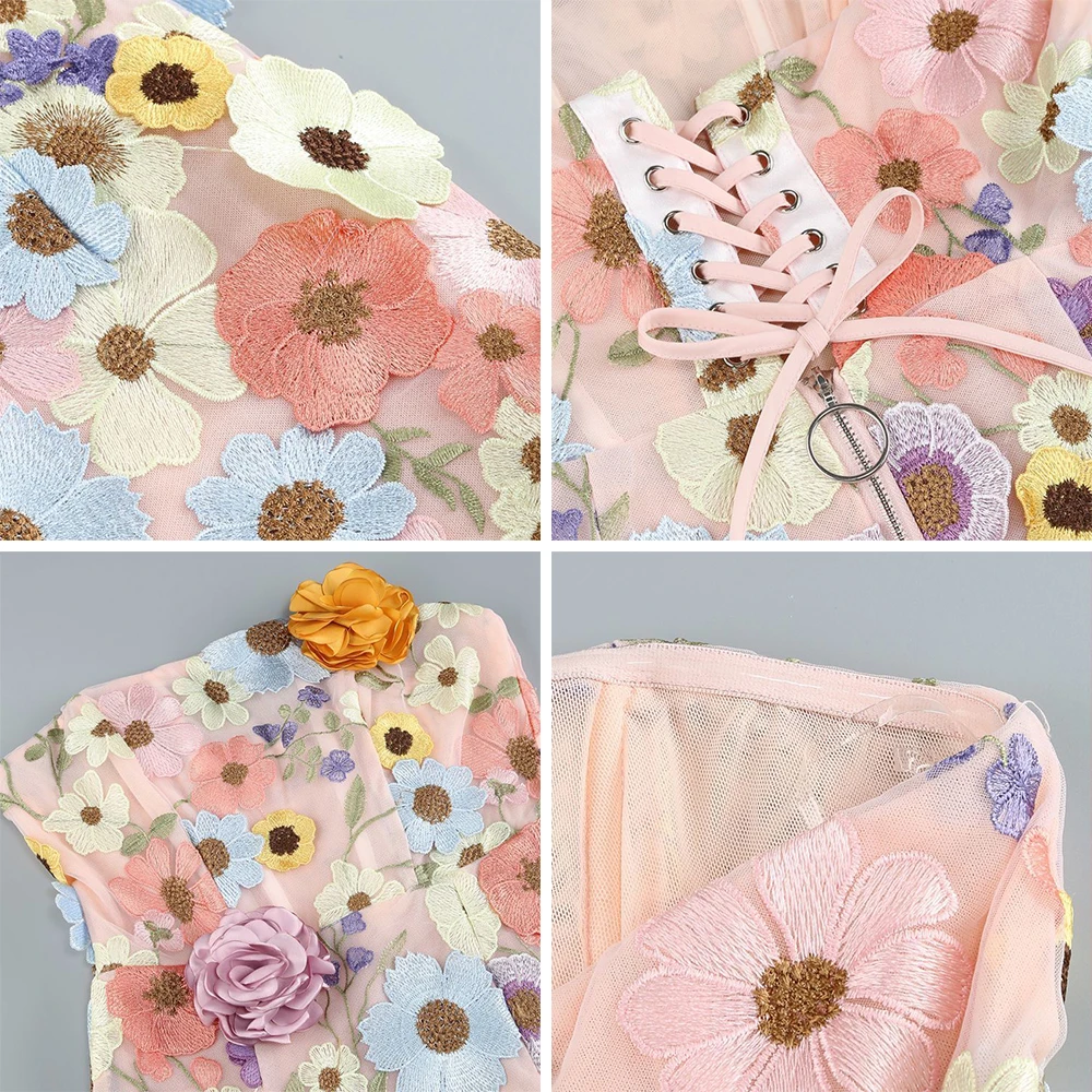 Robe de soirée de luxe broderie florale 3D dos nu cravate Mini robe invité de mariage robes courtes tenues de soirée de Cocktail élégantes