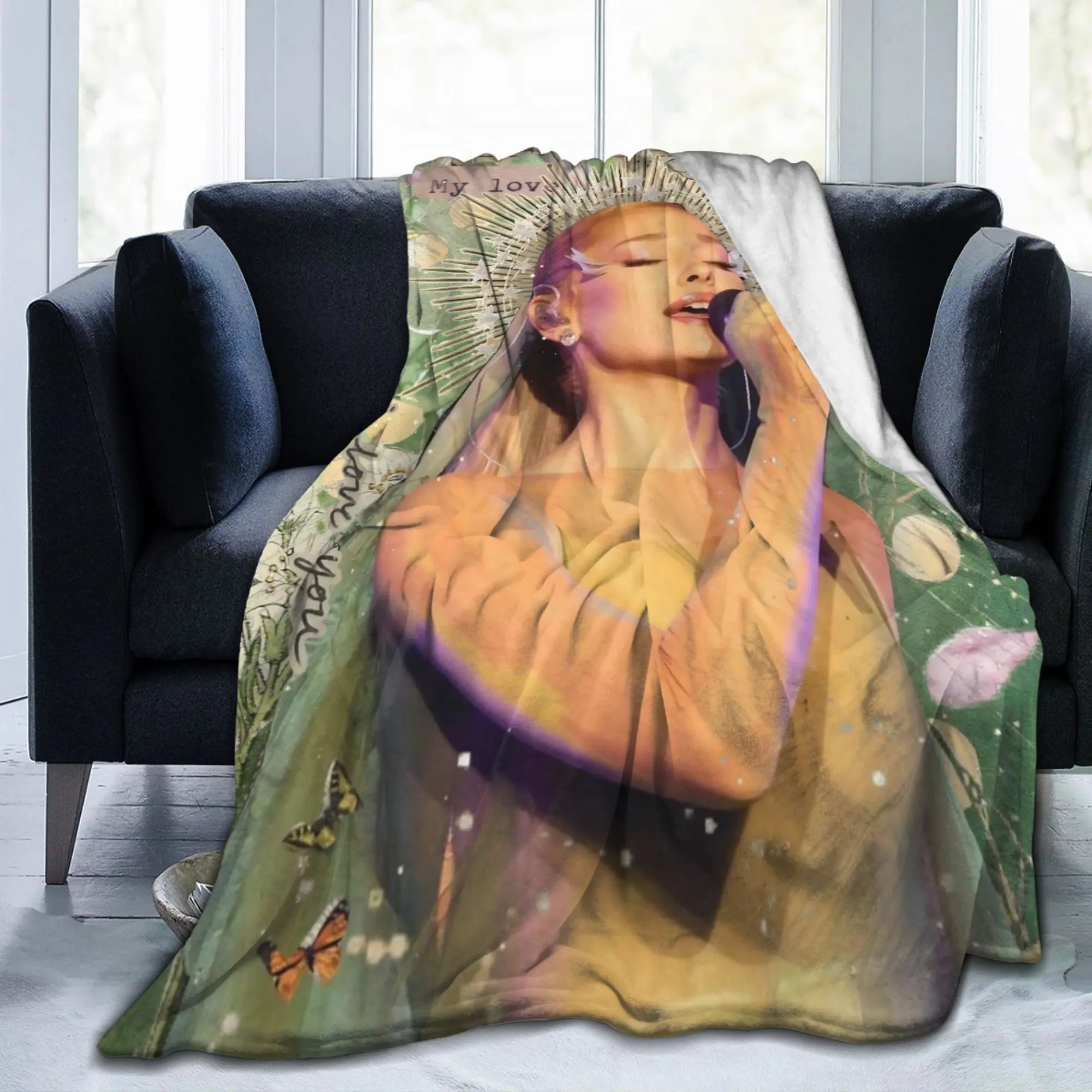 Arianas Pop Singer Grandes Flannel Blanket Sunshine Fashion Bedding Throw Blankets for Home Lightweight Gift Breathable