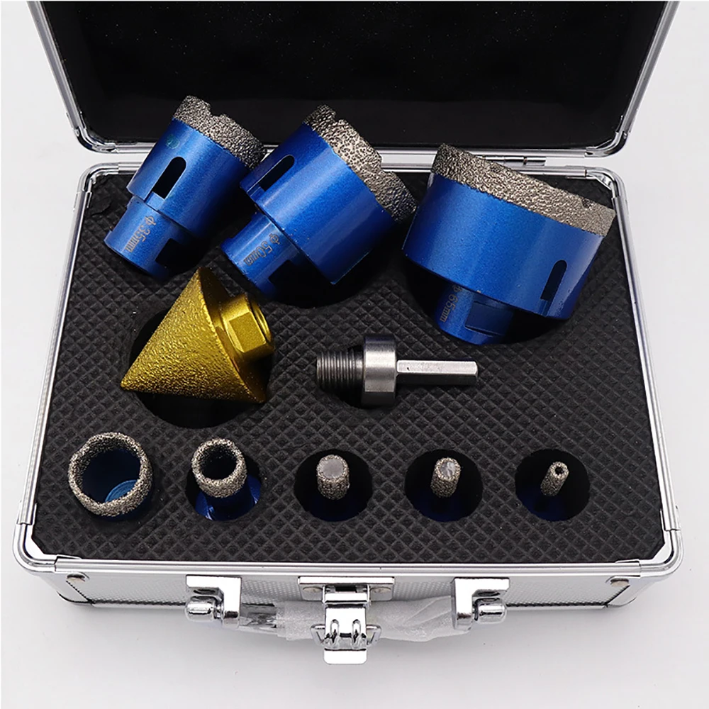 Set di punte diamantate brasate M14 (6-65 mm) con smusso e adattatore a gradini - per smerigliatrice angolare, pietra, piastrelle, perforazione di ceramica