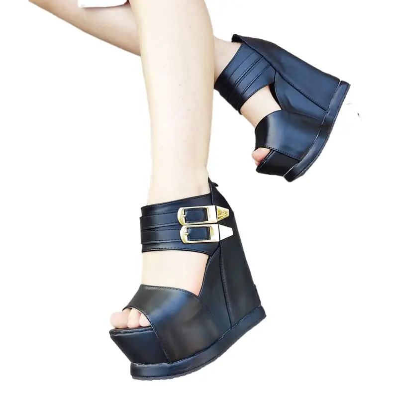 

High Heels 14CM Summer Cross-dressing Shoes With Zipper Casual Wedges Thick Platform Sandals New Women Stage Performance sandals