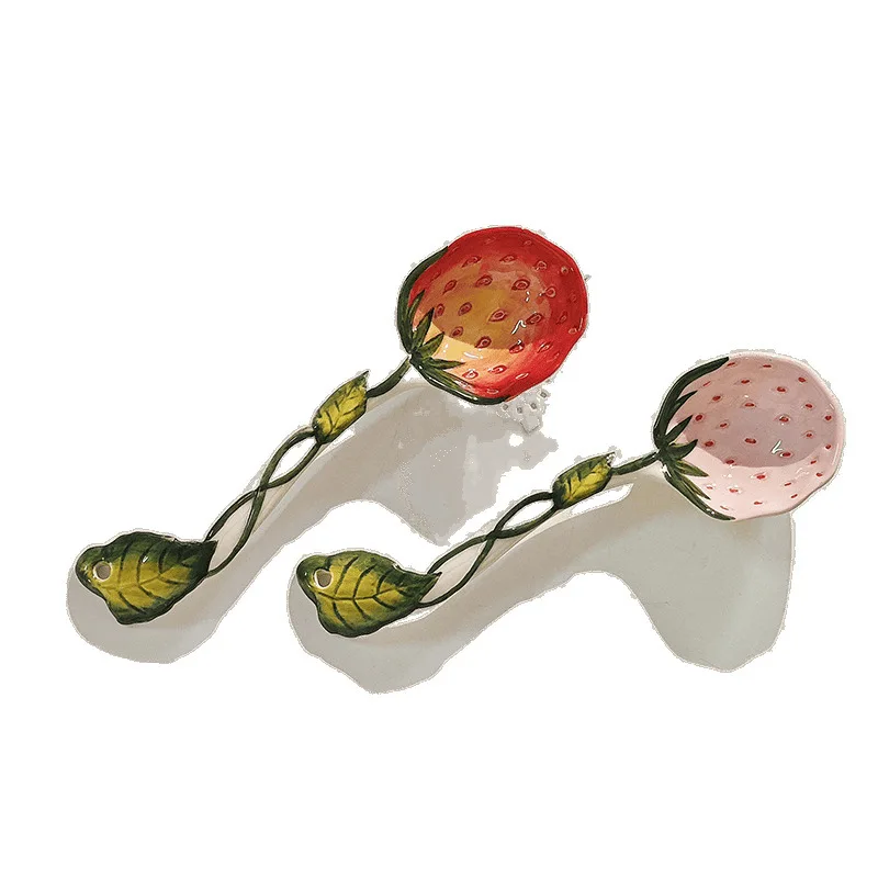 

Ceramic Strawberry Spoon, Hand Painted Underglaze Spoon, Household Spoon