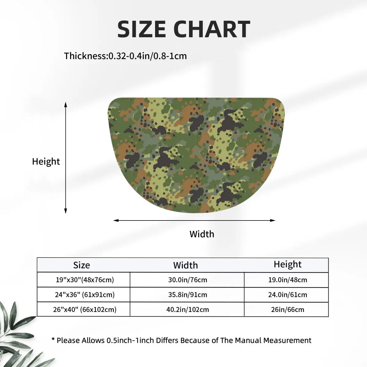 Splintertarn German WW2 Camouflage Army Military Camo Flannel Half Round Doormat Non Slip Bathroom Mat Absorbent Floor Carpet