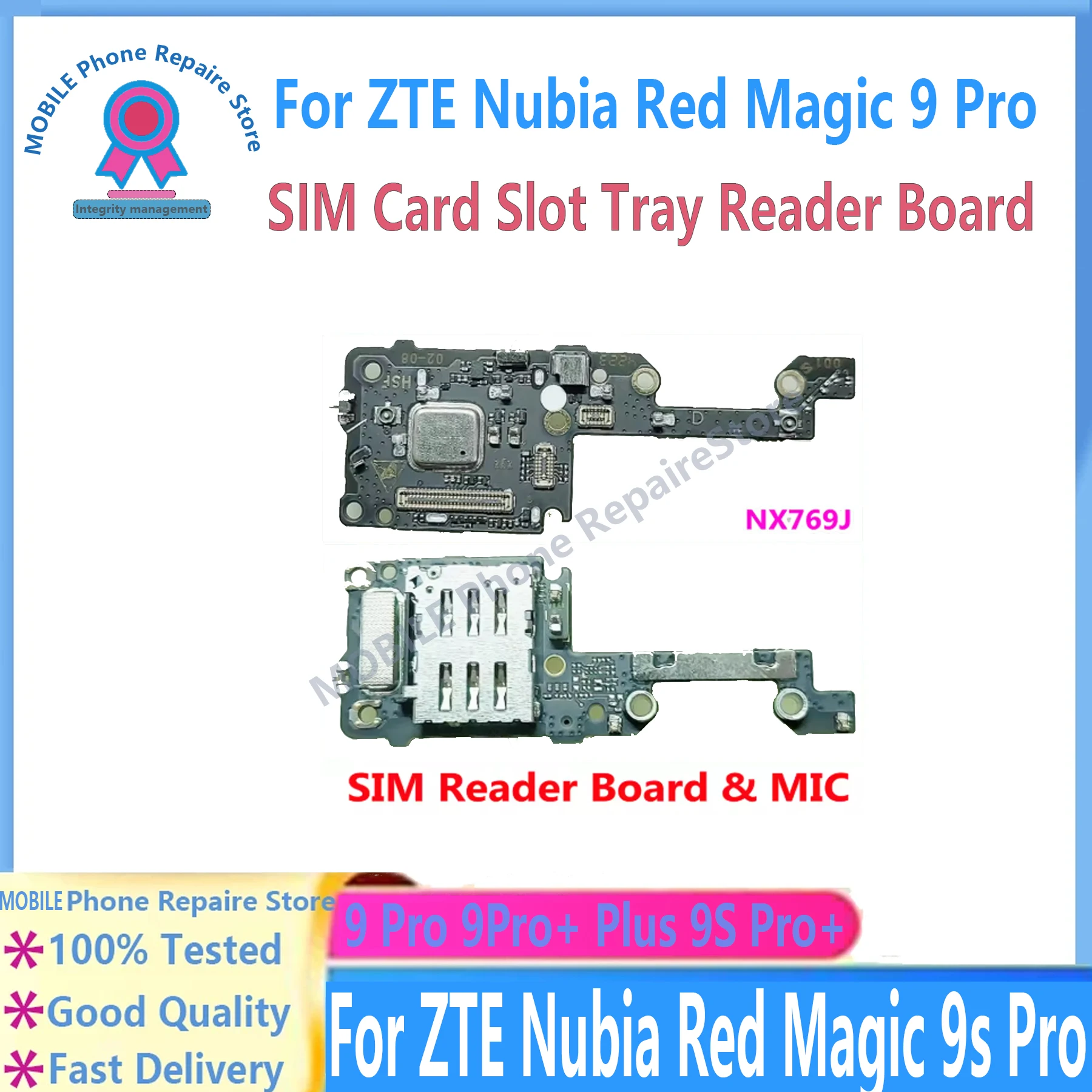 Placa lector de bandeja con ranura para tarjeta SIM Original para ZTE Nubia Red Magic 9 Pro 9Pro + Plus 9S Pro + Micrófono, micrófono, Cable flexible, placa NX769J