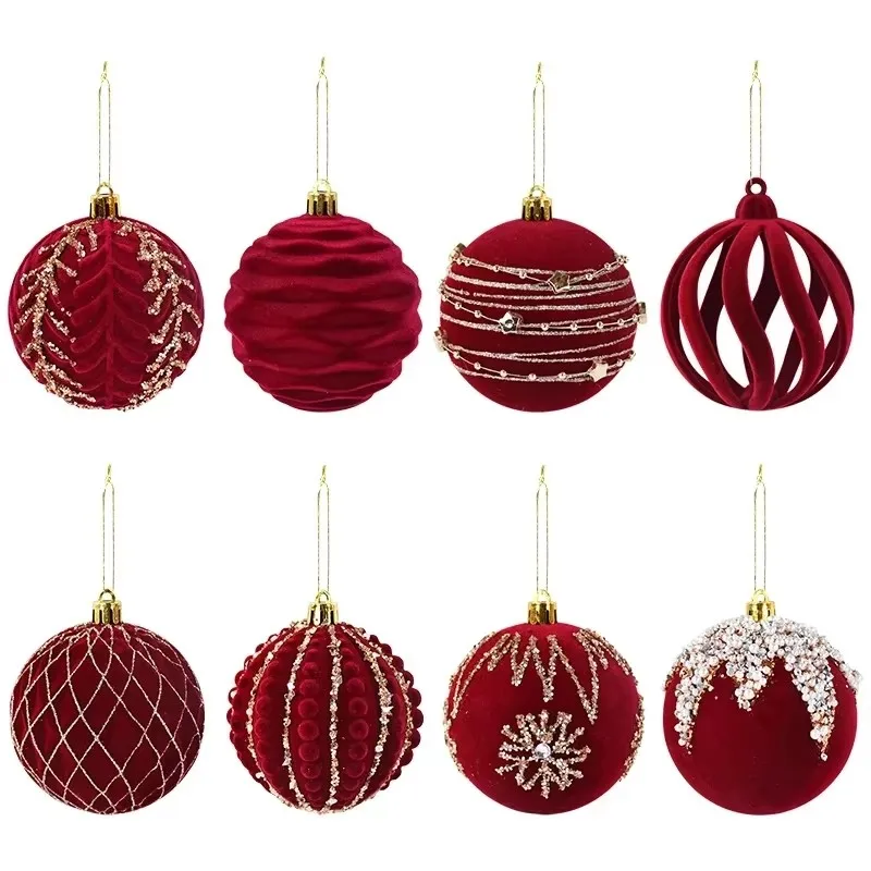

3pcs 8cm Red Christmas Ball Ornaments Xmas Tree Hanging Pendant Glitter Velvet Balls New Year Christmas Party Decoration Navidad
