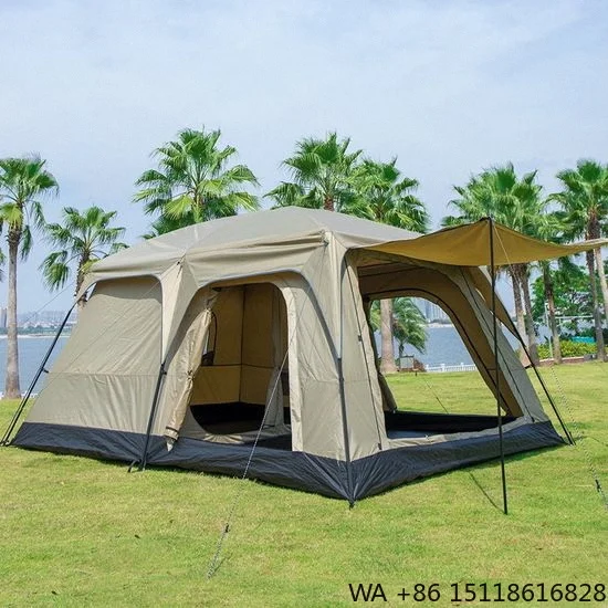 Large Family Outdoor Camping Tunnel Tent Four-Season Lightweight Waterproof Mesh Two Bedrooms Living Room Quick Setup 210D