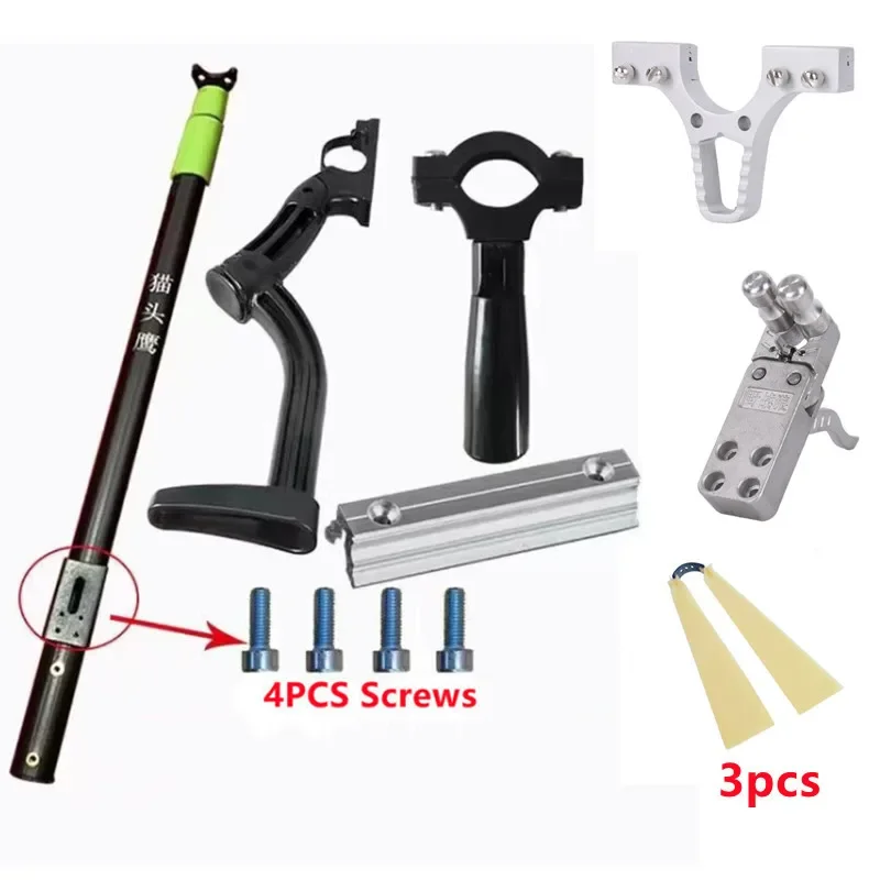 New Long Rod Telescopic Alloy Slingshot Head Front Grip Rear Support Powerful Rubber Band Straight Rod Slingshot Accessories