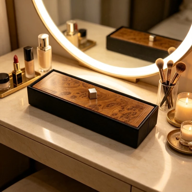 Italian Luxury Watch Organizers Stainless Steel Jewellery Box Wood Grain Watch Organizer Walk‑in Closet Ornament Home Storage view 3