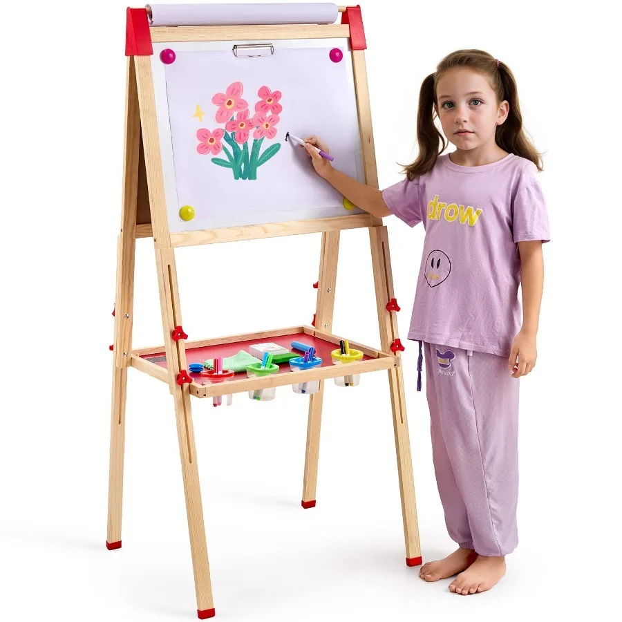 

3in1 Art Easel DoubleSided Wooden Magnetic Whiteboard Chalkboard