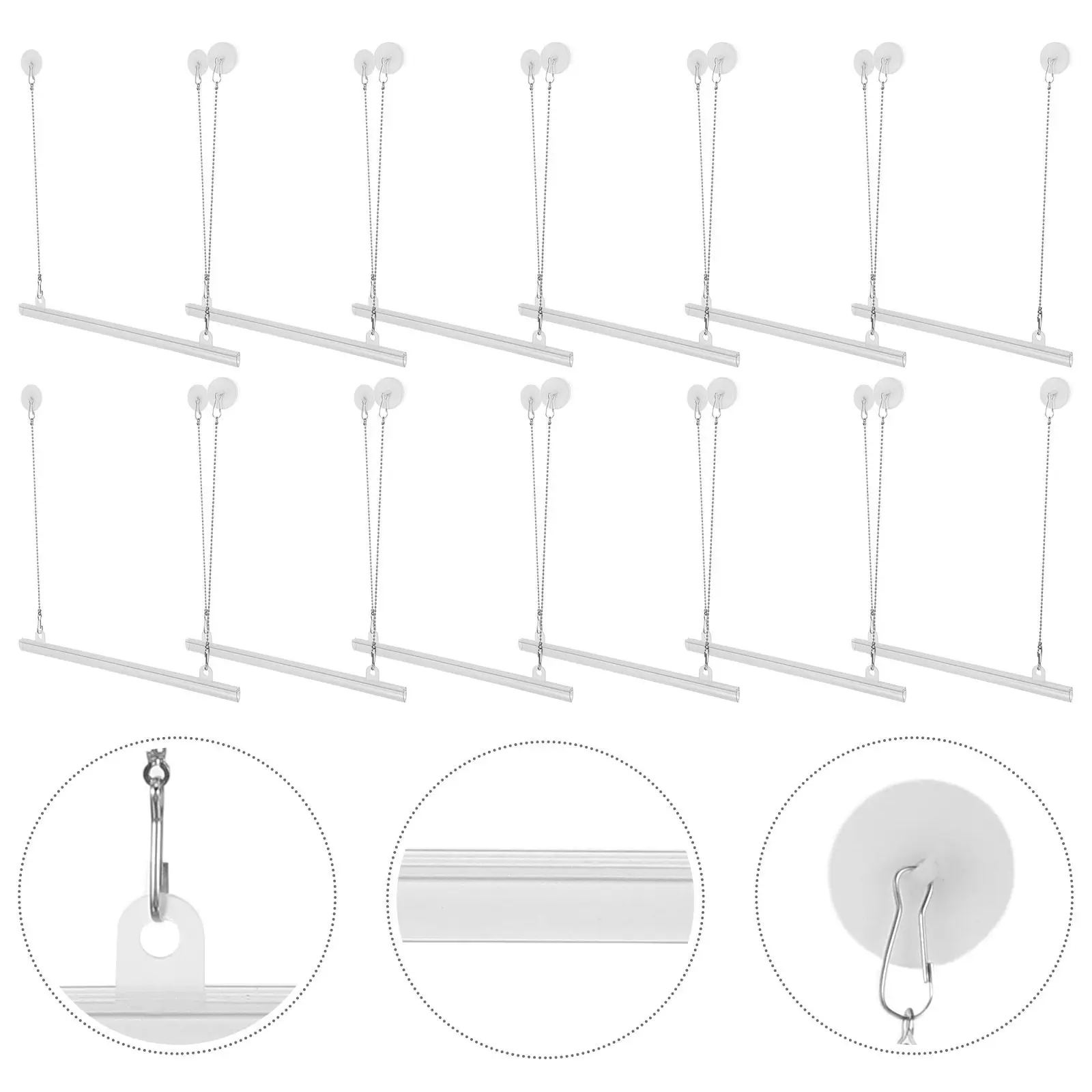 12Sets Poster Hanger Rail Kit Iron PVC Chain Hooks for Supermarket Retail Banner Display Festival Poster Scroll Mounting