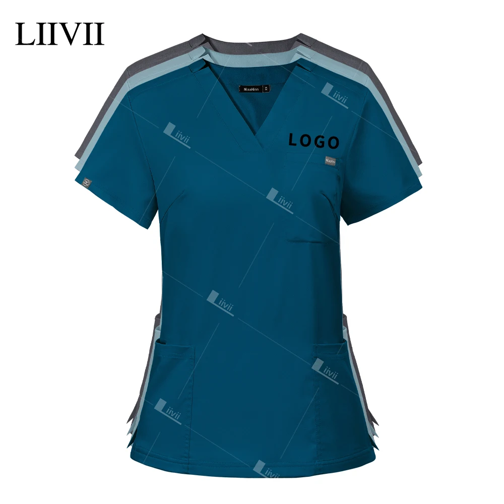 Homens e mulheres com decote em v camiseta de manga curta, uniformes de enfermeira, tops, blusa, túnica médica, high-end