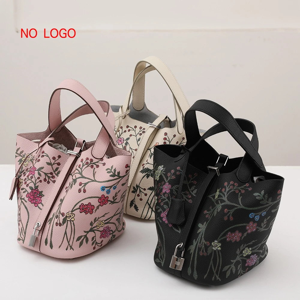

First layer Togo cowhide painted vegetable basket handheld women's bag genuine leather leaves women's bucket bag