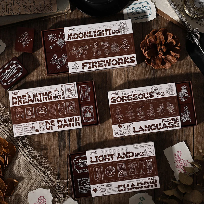 مجلة الذهاب 6 قطعة/المجموعة ختم الأناقة ختم مجموعة الكولاج غير المرغوب فيه مجلة سكرابوكينغ مخطط الألبان الخشب المطاط Stamps القرطاسية