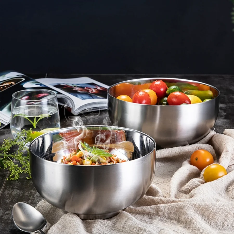 Mangkuk Mie Stainless Steel Rumah Tangga Berkualitas Tinggi Mangkuk Sup Instan Menarik Gaya Korea Mangkuk Nasi Salad Besar