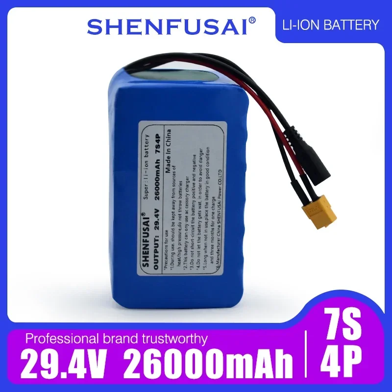 7S4P 24V 26ah lithium battery pack for electric motorcycles, scooters, toys, and vehicles with BMS+29.4V charger