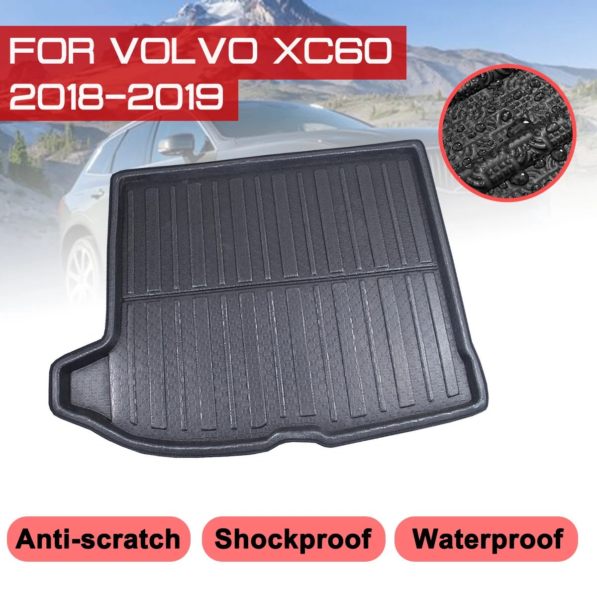 Car Rear Trunk Boot Mat For Volvo XC60 2018-2019 Waterproof Floor Mats Carpet Anti Mud Tray Cargo Liner