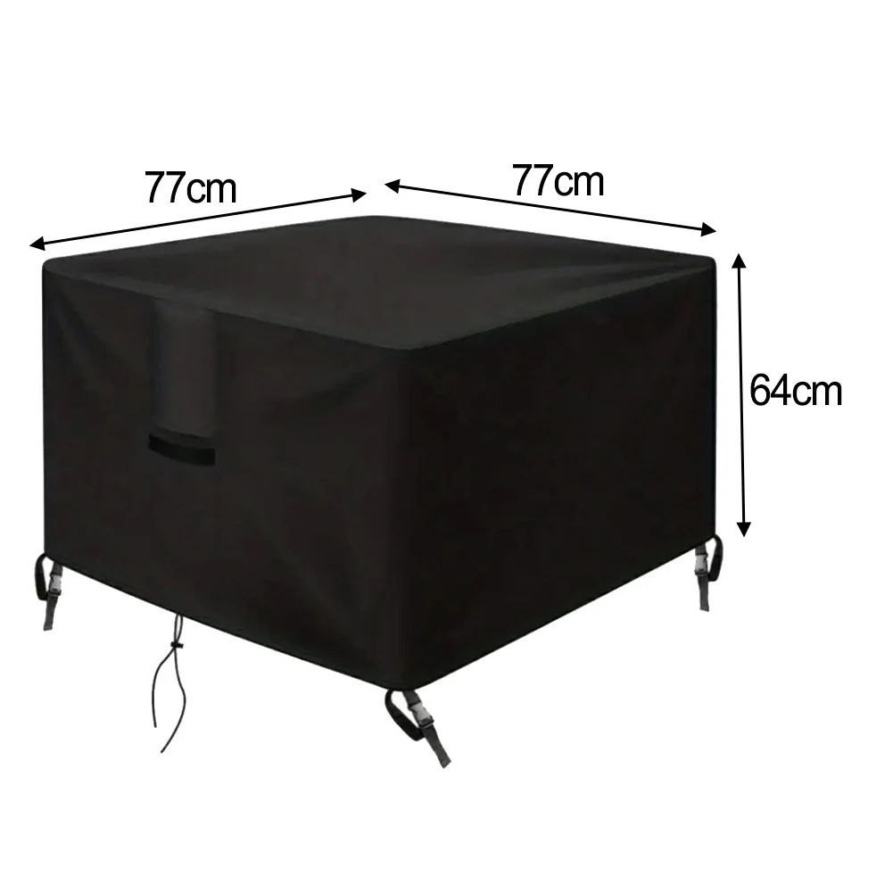 Duty Black Fire Table Cover 77x77x64cm With Air Vents And Handles For Garden Patio BBQ Grill Protection