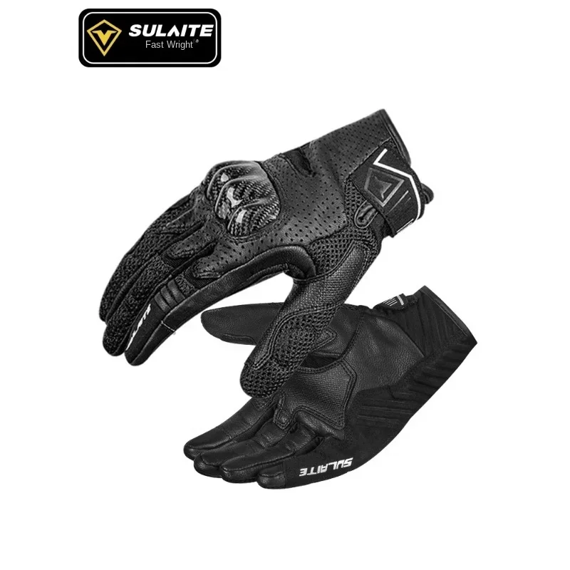 

SULAITE Motorcycle Gloves Leather Carbon Fiber Drop-resistant Breathable Vintage All Season Motorcycle Riding Protective Gear