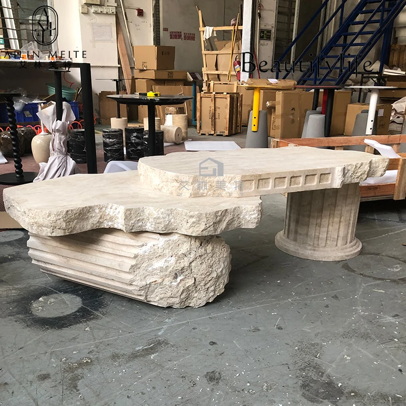 French light luxury high-end villa cave stone coffee table minimalist retro designer coffee table fashion
