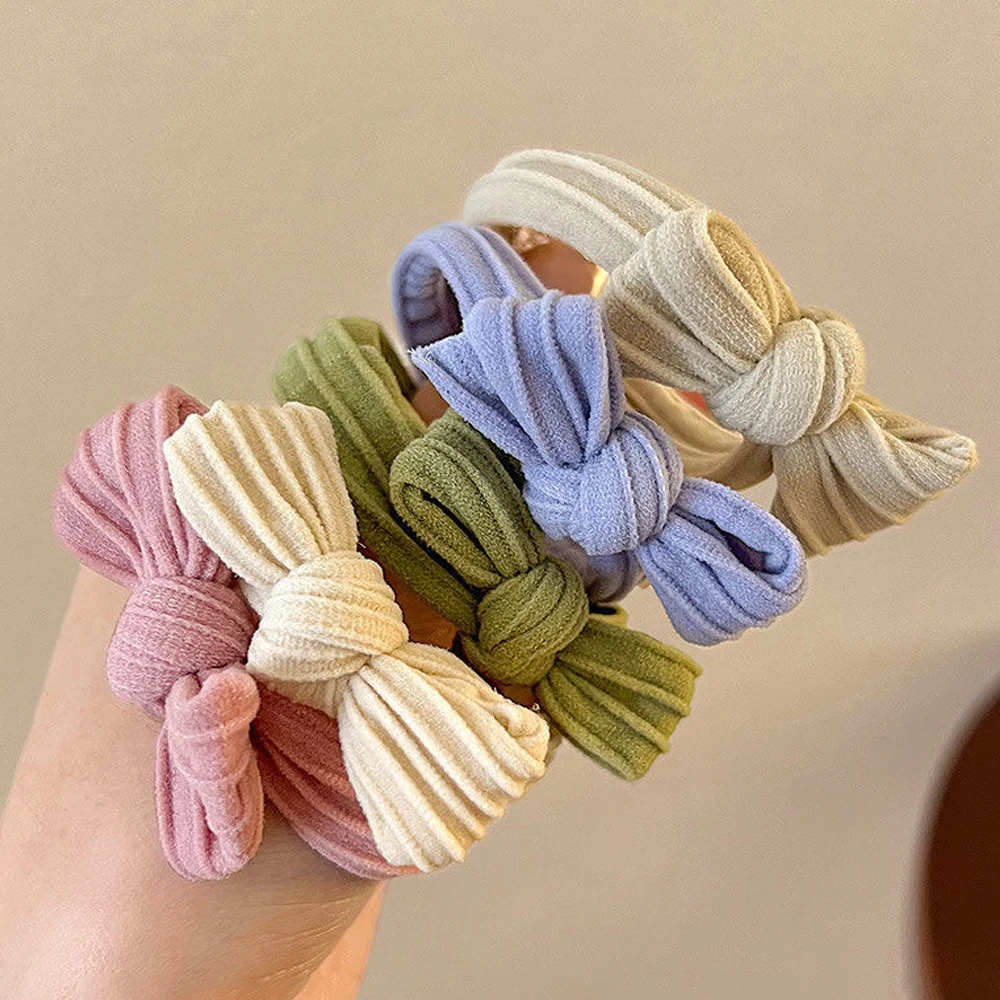 5pcs/Set Simple Bow Hair Ties Ropes Colorful Elastic Seamless Ponytail Holder Rubber Band For Toddler Girls