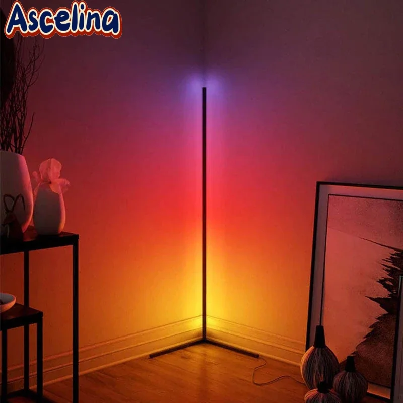 Modern LED Floor Lamp Minimalist RGB Three Sided Right Angle Line Light For Bedroom Study Living Room Sofa Indoor Vibes Lighting