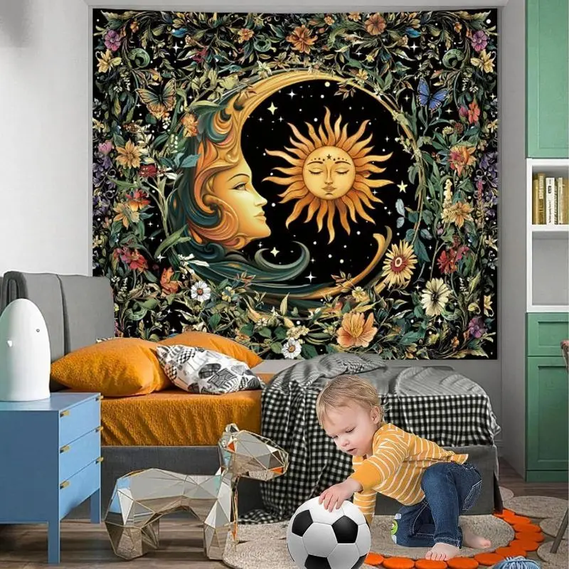 VIKAMA Bohemian Mandala Life Tree Sun Moon Tapestry Hippie Wall Hanging Bedroom Living Room Dormitory Home Decoration