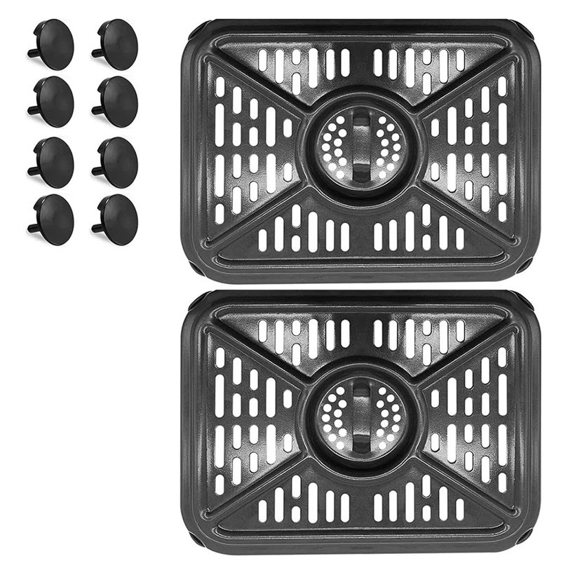 Homeparts For Ninja Foodi DZ401 DZ550 10QT Dualzone Dual Zone Air Fryer Replacement Grills With Rubber Bumper Pan, Dishwasher