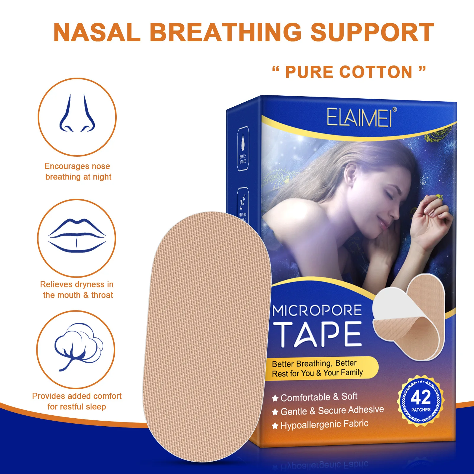 42Pcs Dropshipping Mouth Tape for Sleep Anti Snoring Mouth Strips Sleeping Stop Snoring Breathing Nasal Strips Sleep Aid Plaster