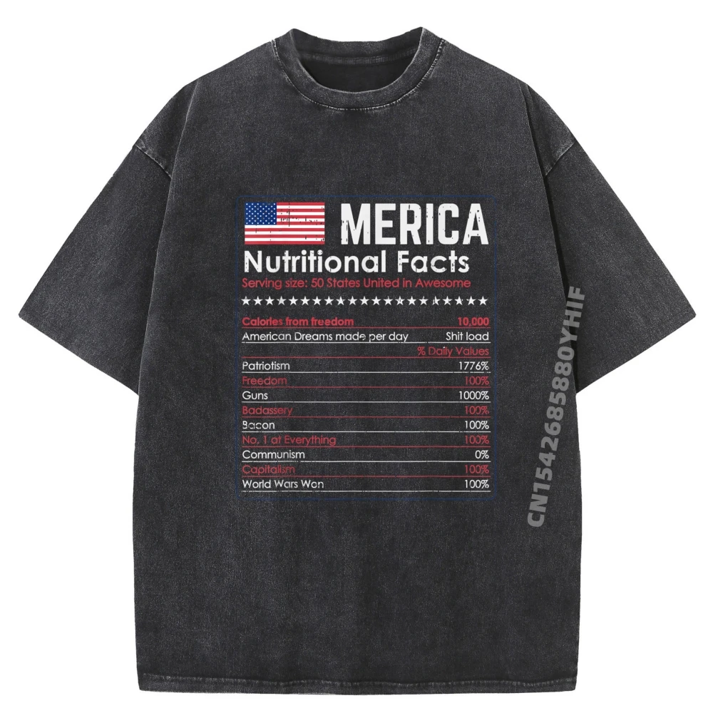 

Merica Nutrition Fact America 4th Of July Patriot Graphic T Shirts Men Oversized Washed Short Sleeve Tee Vegan