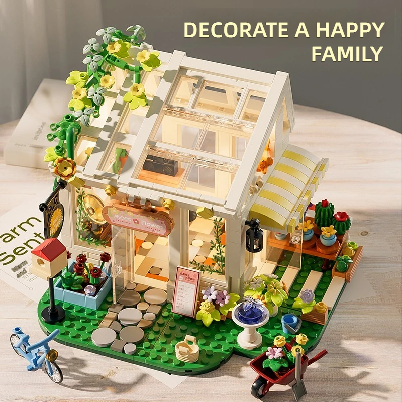 

DIY 832PCS Flower Lover House Kit Handmade Construction Building Toys Home Bedroom Decoration Valentine's Day Beautiful Gifts