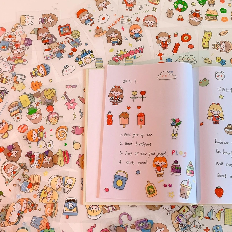 25Pcs Cartoon Cute Deco Stickers Pack Waterproof Transparent Pet Stickers DIY Hand Account Diary Decor Stationery Stickers