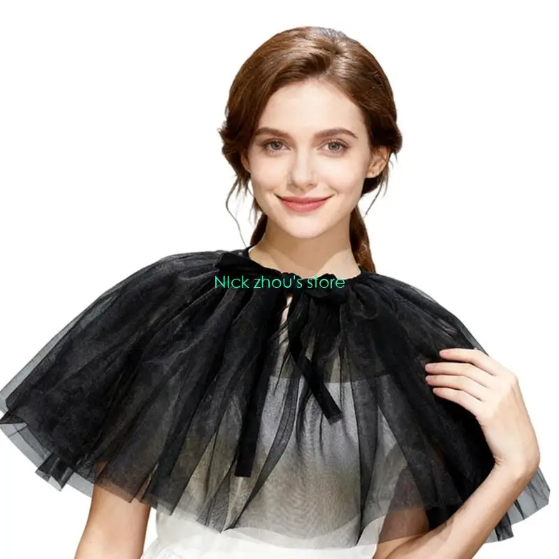 E15E زي تنكري قابل للفصل شال زفاف تول داكن تصميم مرن نسيج شبكي متجدد الهواء إكسسوار العروس