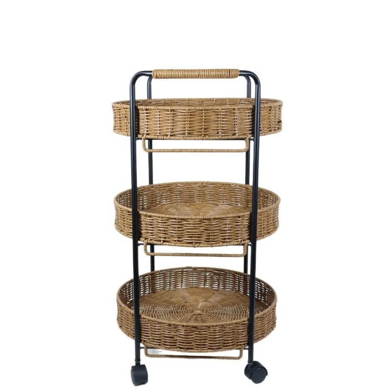 Hand-woven Multi-layer Floor-to-ceiling Movable Storage Rack, Imitation Rattan Woven Multi-functional Disassembly and Assembly