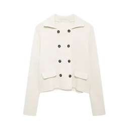 Tangada 2024 Women Elegant White Cardigan Sweaters Buttons Long Sleeve Female Jumper BE0342