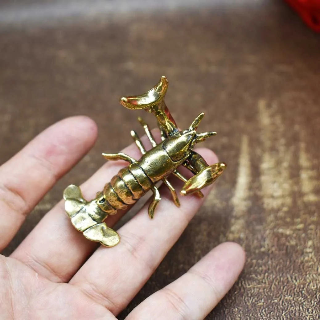 40g Solid Brass Crayfish Ornament Vintage Animal Pen Holder Desktop Decorations Crafts Collections Lobster Figurines Miniatures