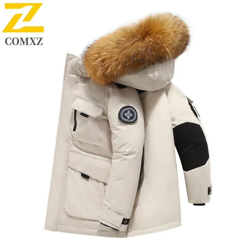 

COMXZ Мужская офисная стеганая куртка премиум-класса, классический дизайн с капюшоном, уличная утолщенная теплая парка, американское легкое зимнее пальто