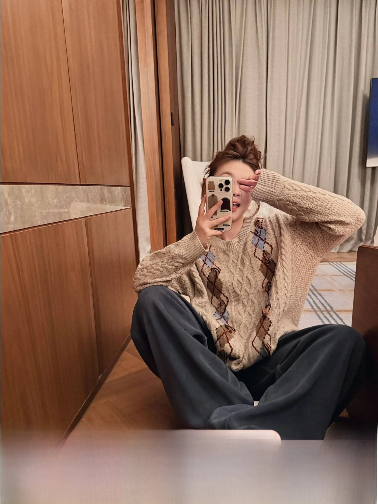 

Свитер JINGU anville Heavy Industry в стиле ретро с цветным ромбовидным узором, круглый вырез, осенне-зимний, женский, вязаный