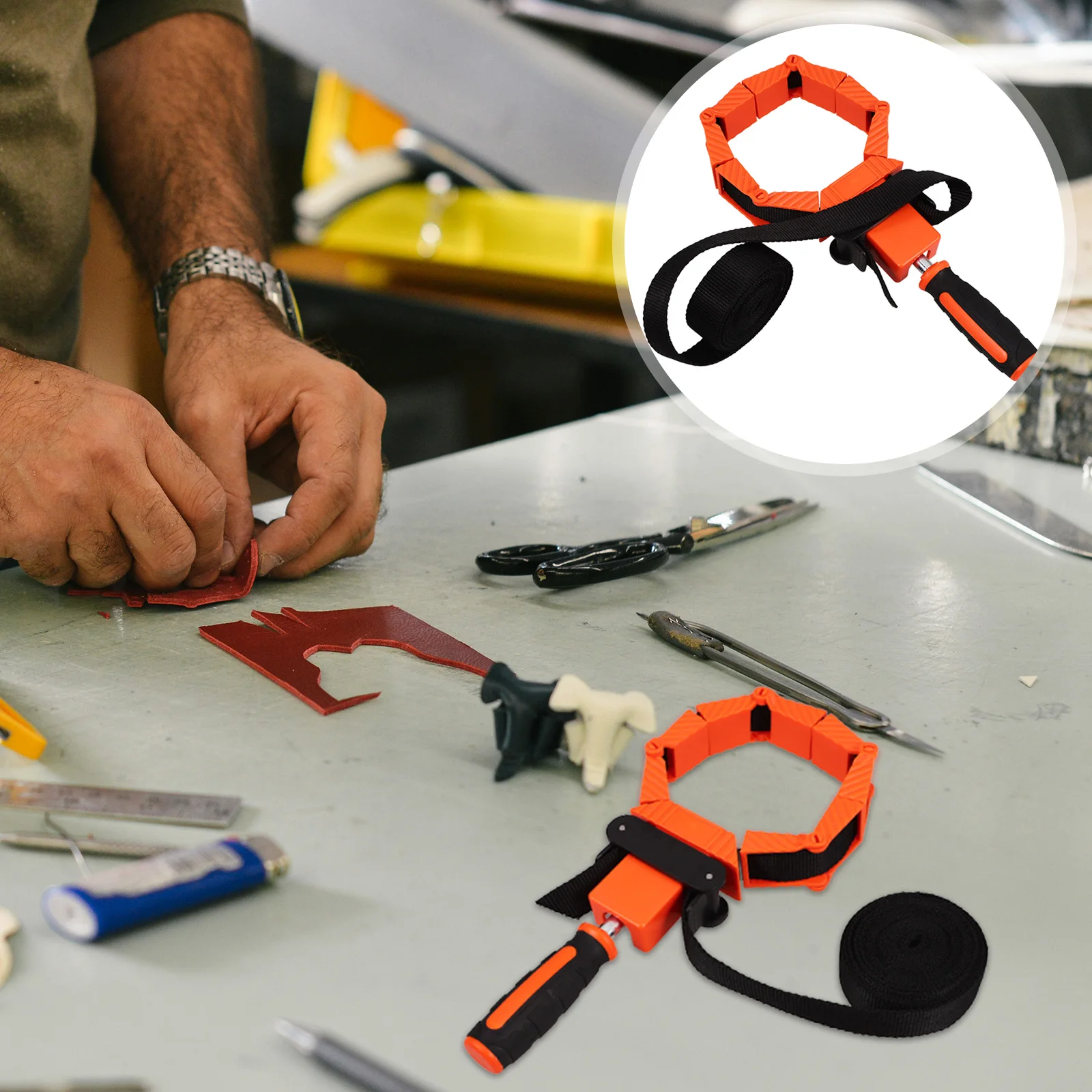 

Adjustable Ratchet Band Clamp Woodworking Tool Secure Grip for Irregular Shaped Objects Strap Clamps for Woodworking