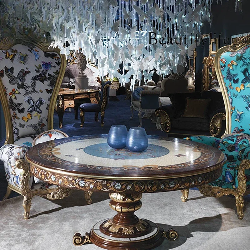 

European Solid Wood Shell Parquet Round Dining Table And Chair Restaurant Furniture Household Table And Chair Combination X