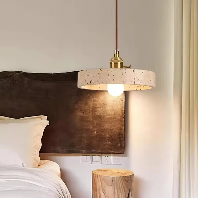 الحديثة الأصفر الترافرتين قلادة مصباح الشمال بسيط نجف يُعلق بالسقف لغرفة النوم غرفة الطعام فندق وابي سابي قلادة مستديرة الخفيفة #5