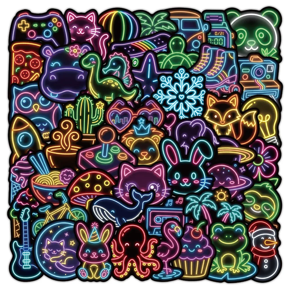 51Pcs Neon Light Cartoon Stickers Trendy DIY Decor For Phone Luggage Stationery Giajar Sticker Store